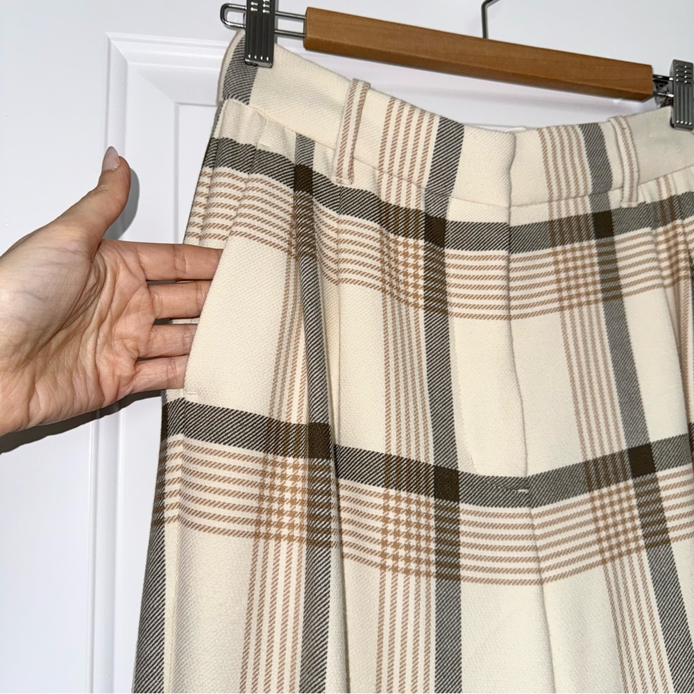 Wilfred Cream Plaid Wide-Leg Trousers - Picture 6 of 11